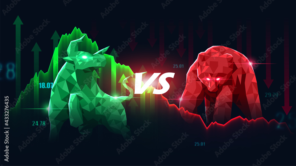 Concept art of Bullish and Bearish Stock Market in futuristic idea suitable for Stock Marketing or Financial Investment