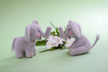 Two cute woolly toy elephants. Dry felting.