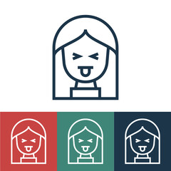 Sticker - Linear vector icon with girl shows language