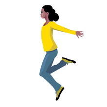 Vector isolated figure of a dark-skinned teen girl jumping and waving her hands