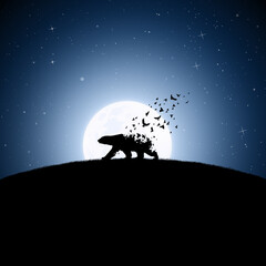 Sticker - polar bear on moonlight night. endangered animal. death and afterlife