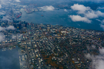 City view of Seattle, top view of downtown Seattle skyline in Seattle Washington, USA