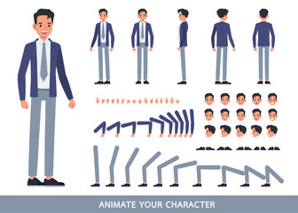 Businessman wear blue suit character vector design. Create your own pose.