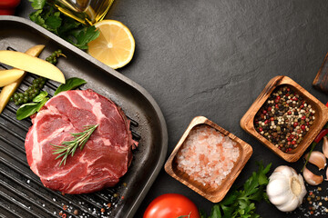 Fresh raw beef meat on a cutting board in the kitchen