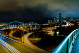 Fototapeta Miasto - Night city view of Seattle city scape at night time,Long Exposure picture of Downtown Seattle,WA,  USA