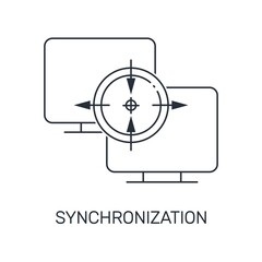 Wall Mural - synchronous operation of a system of computers. vector linear icon isolated on white background.