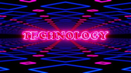 Wall Mural - 3d illustration graphics of the glowing text technology moving between the triangular shape neon lig