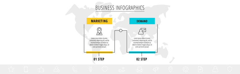 Vector line infographic template label for two colorful rectangle labels. Business concept with 6 elements and icons. Modern blank space for chart, content, step for step, timeline, diagram, web