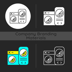 Sticker - Branded SM profile dark theme icon. Special website for advertising products. Marketing strategy for getting customers. Linear white, simple glyph and RGB color styles. Isolated vector illustrations