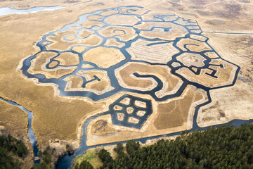 Aaerial view of signs in Engure lake (birds nesting area), Latvia.