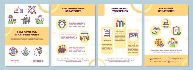 Self control strategies guide brochure template. Work life harmony. Flyer, booklet, leaflet print, cover design with linear icons. Vector layouts for presentation, annual reports, advertisement pages