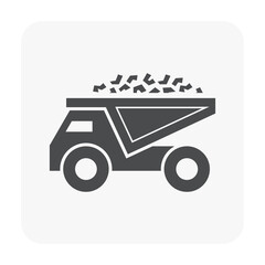 Haul truck vector icon. Heavy machinery or vehicle with tractor and dumper for transport ore, coal, rock and stone from mine or quarry to industrial factory plant. That metallurgy and mining industry.