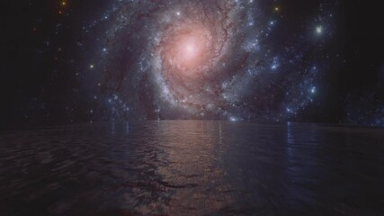 Wall Mural - a galaxy reflecting in the ocean. sci fi fantasy animated background.