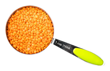 Wall Mural - hulled red lentils in measuring cup cutout