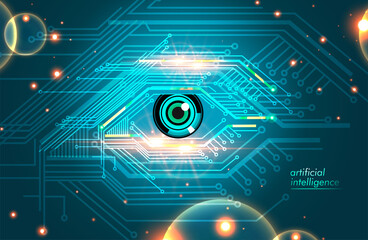 Artificial Intelligence eye icon electronic eye concept, technologies for the global surveillance, security of computer systems and networks