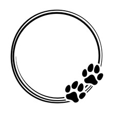 Dog Footprints In Round Wreath Shape, Photo Frame. - Lovely Vector Decoration. Good For Logo Elements, Posters, Textiles, Gifts, T Shirts. Pet Lover Symbols.