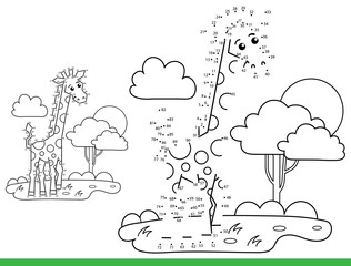 Wall Mural - Puzzle Game for kids: numbers game. Coloring Page Outline of cartoon funny giraffe. Coloring Book for children.