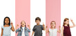 © master1305 - Art collage made of portraits of little and happy kids isolated on multicolored studio background. Human emotions, facial expression concept