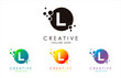 © Metreco - L Dots Letter Logo set in Beautiful Gradient Color. L bubble letter in black, purple, yellow and green gradient vector illustration.