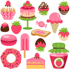 Sticker - Fun package of strawberry with set digital elements