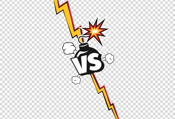 Versus. Cartoon vs duel battle or fight poster. Comic lightning, bomb with burning wick. Retro pop art style competition vector background. Confrontation in sport championship game