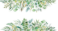 Watercolor Botanical Green Leaves Frame Illustration