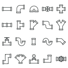 set of plumbing pipe hardware icon. construction connection technical pressure plumbing systems. sil