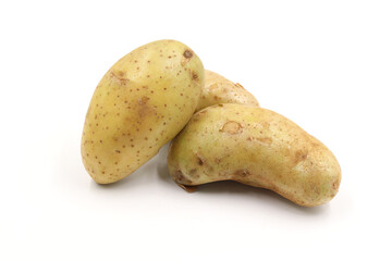 raw potatoes on white background