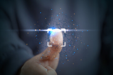 Leinwandbilder - Futuristic digital processing of biometric identification fingerprint scanner concept