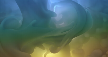 Wall Mural - colorful abstract particles fluid motion. aqua green liquid wavy shapes motion background. 3d render
