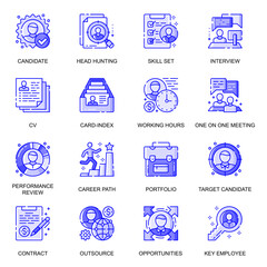 Aufkleber - Head Hunting web flat line icons set. Pack outline pictogram of candidate interview, career path, opportunities, key employee concept. Vector illustration of symbols for website mobile app design