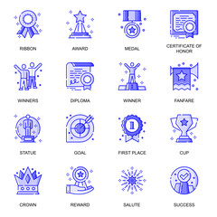 success web flat line icons set. pack outline pictogram of winner, goal achievement, first place, be