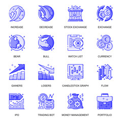 Leinwandbilder - Stock Quotes web flat line icons set. Pack outline pictogram of increase and decrease, finance, bear and bull, trading graphs concept. Vector illustration of symbols for website mobile app design