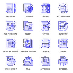 Poster - Document web flat line icons set. Pack outline pictogram of download, archive, file processing, writing, attachment file, shredder concept. Vector illustration of symbols for website mobile app design