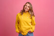 © mary_markevich - young pretty blonde woman cute face expression posing in yellow hoodie