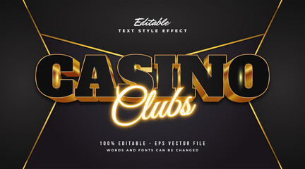 Wall Mural - luxury black and gold casino text with embossed and neon effect. editable text style effect