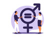 © елена калиничева - Gender equality concept. Men and women character on the scales for gender equality. Vector illustration. Flat.