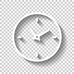 timer in circle, simple clock or watch, time icon. white linear icon with editable stroke and shadow