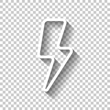 Lightning Bolt, Electric Power, Simple Icon. White Linear Icon With Editable Stroke And Shadow On Transparent Background