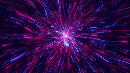 Wall Mural - flowing shiny particles with colorful wavy trails. stream of neon rays. seamless loop