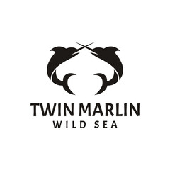 twin marlin wild sea logo design illustration