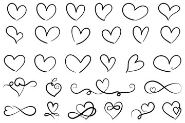 Wall Mural - Hearts hand drawn vector illustration set collection isolated
