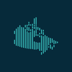 Wall Mural - Vector abstract map of Canada with blue straight rounded lines isolated on a indigo background.