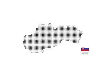 Vector square pixel dotted map of Slovakia isolated on white background with Slovakia flag.