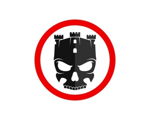 Sticker - Red circle shape with skull and fortress on the top