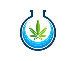 Sticker - Simple bottle laboratory with circular water and cannabis