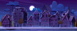 © klyaksun - Medieval german street with half-timbered houses at night. Traditional european buildings in old town in moonlight. Vector cartoon landscape with fachwerk cottages, moon and stars on dark sky