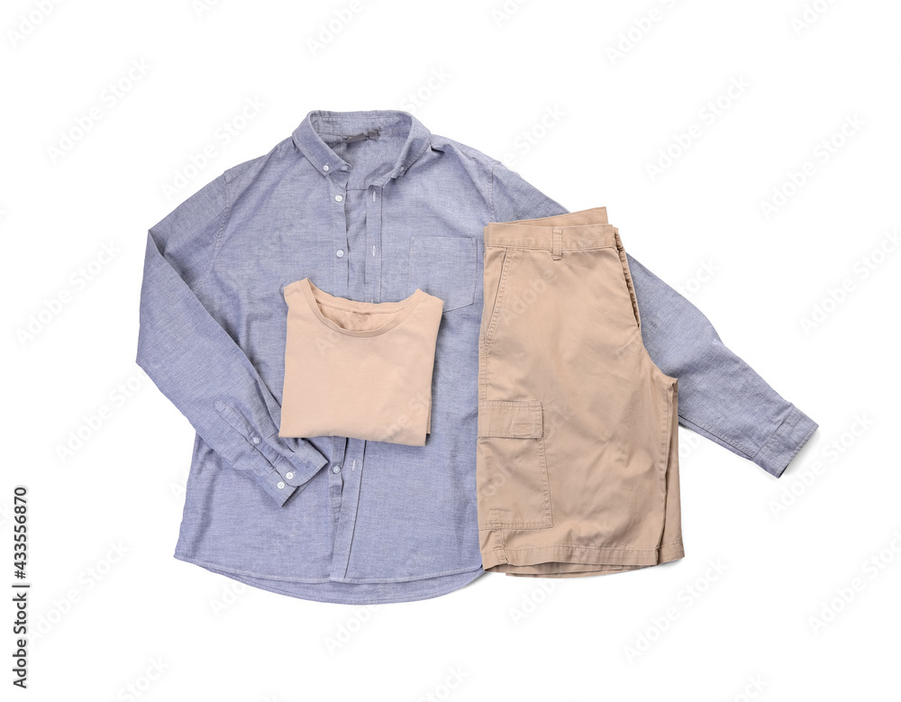 Stylish clothes on white background