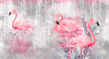 Pink Flamingos On Textured Background