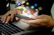 © khunkornStudio - Man using phone payment shopping online and network connection icon on hologram virtual screen.Digital marketing sales ideas online.